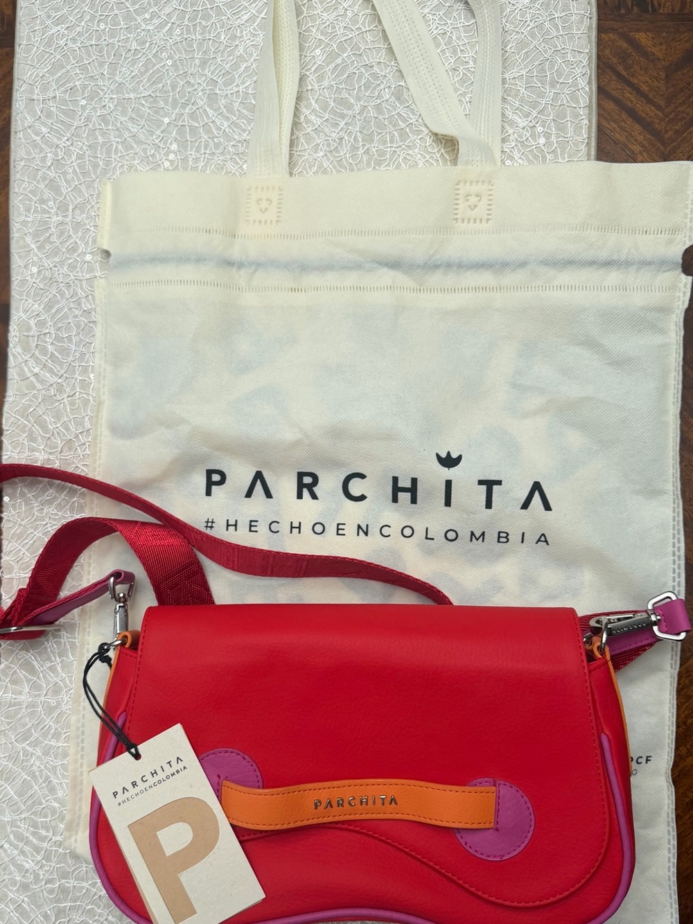 Parchita Red Leather Crossbody Bag